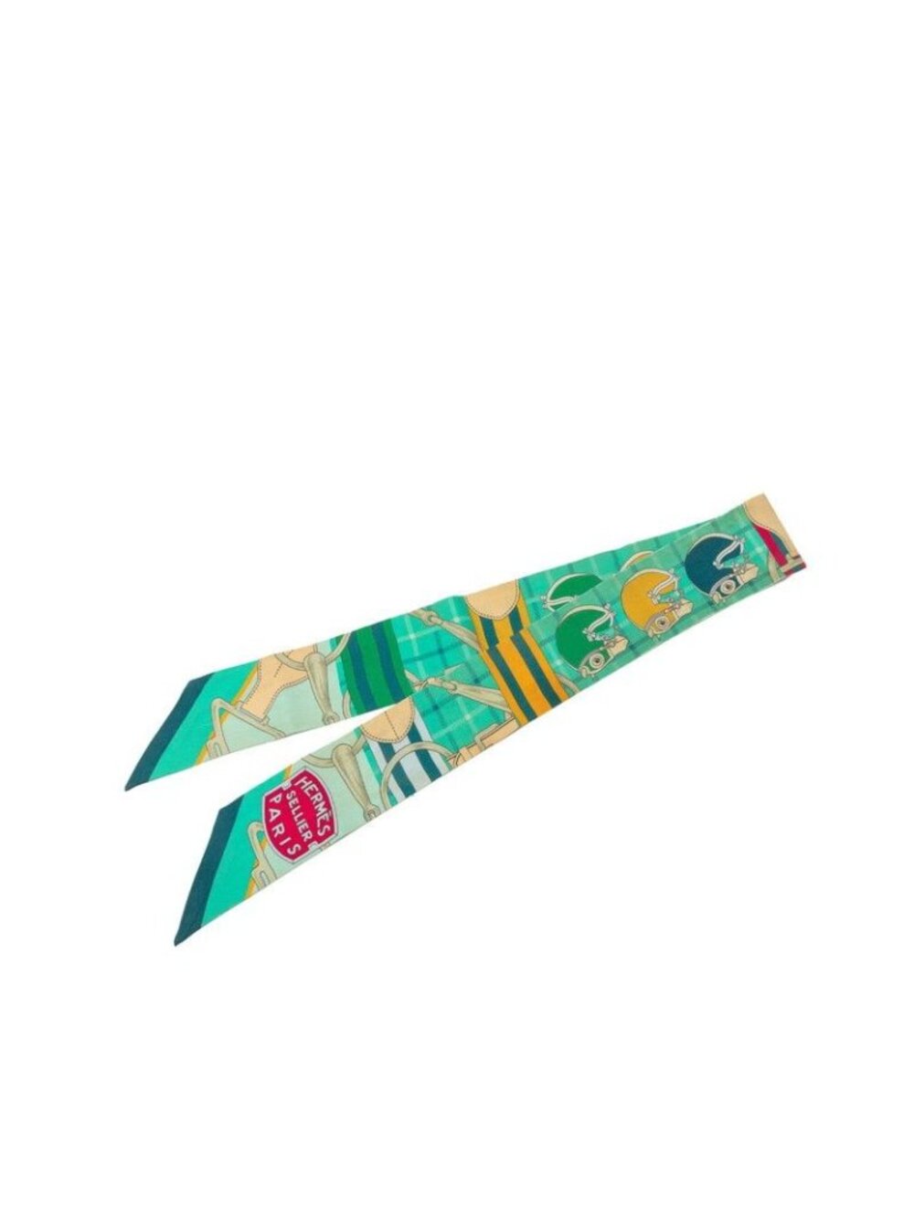Hermes Twilly Tatersale Tattersall Scarf Green Silk